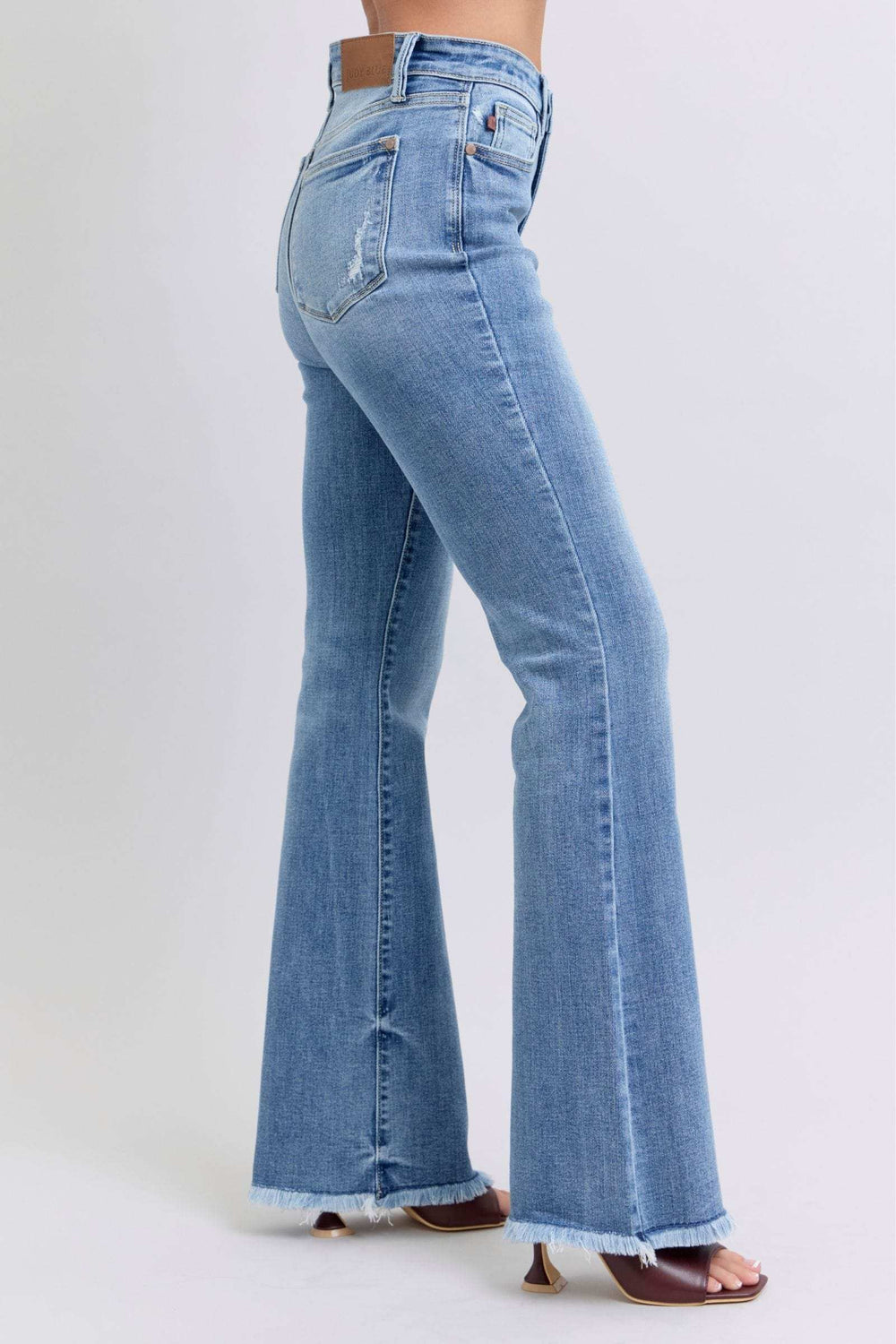 Judy Blue Full Size Raw Hem High Rise Bootcut Jeans - Trendsi - Flyclothing LLC