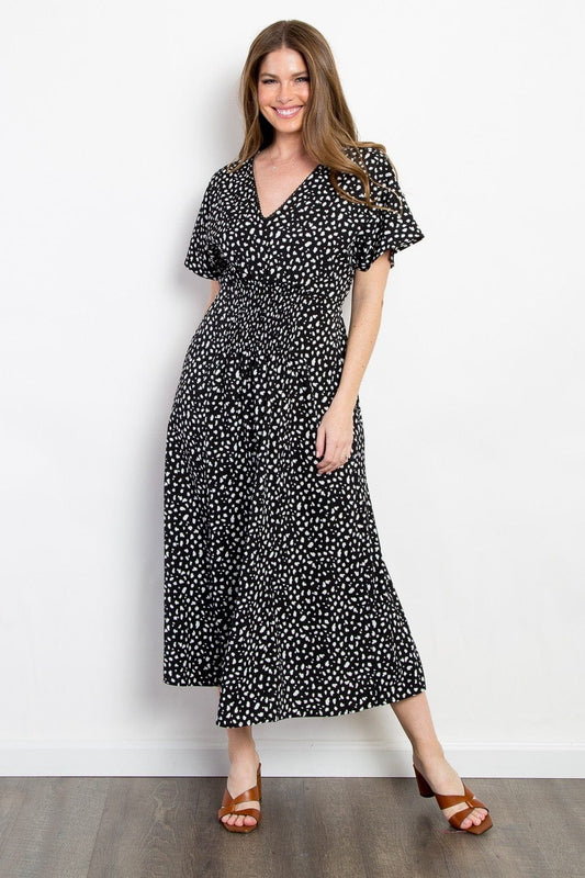 Be Stage Full Size Printed Smocked Waist Dress - Trendsi