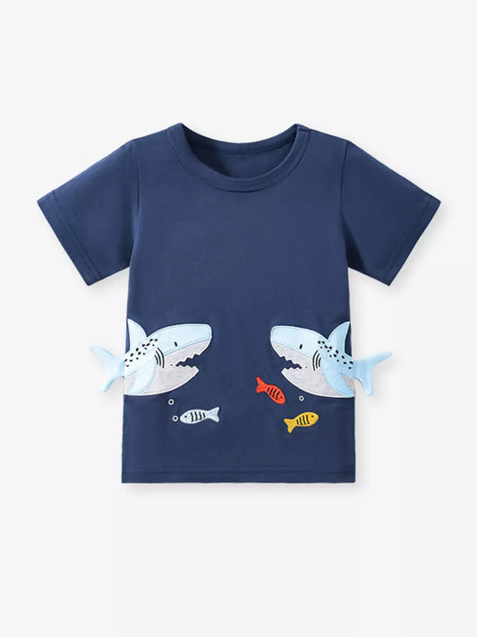 Children's Shark Graphic Crew Neck Short Sleeve T-Shirt - Trendsi - Flyclothing LLC