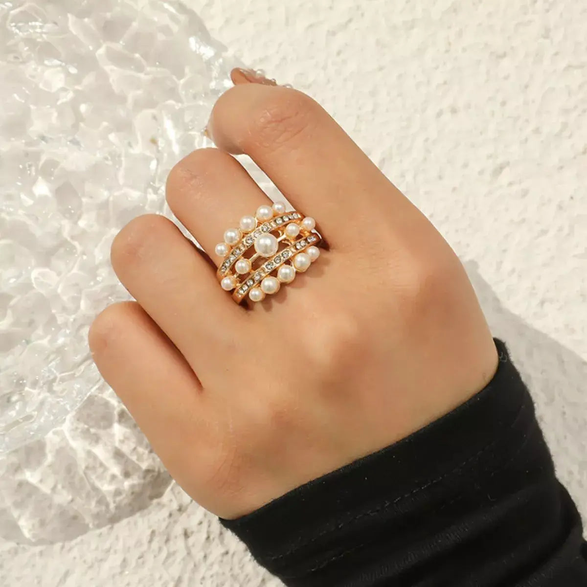Pearl 18K Gold-Plated Open Ring - Trendsi - Flyclothing LLC