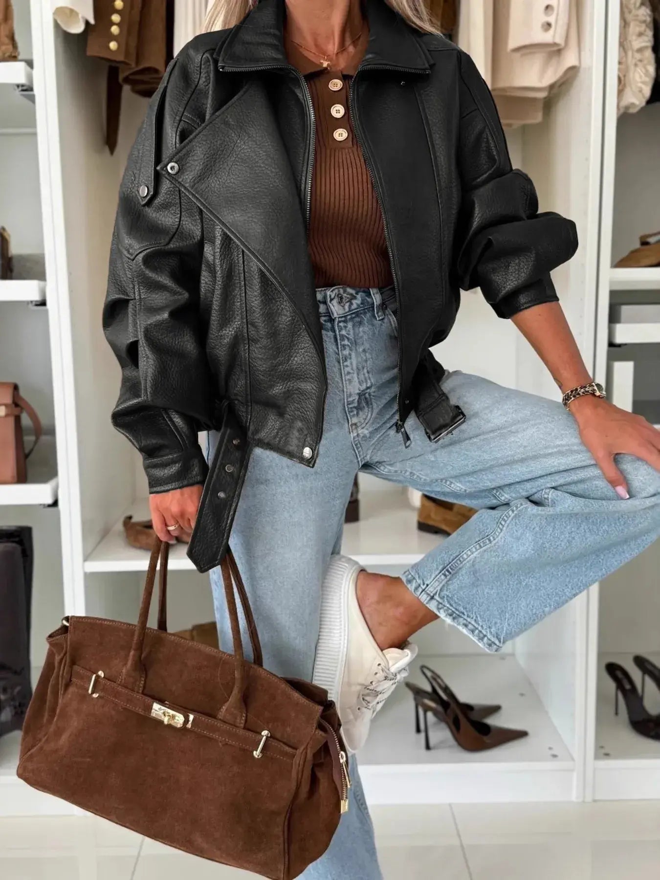 Leather Zip Up Jacket - Trendsi - Flyclothing LLC