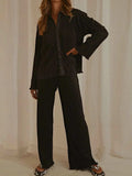 Collared Neck Long Sleeve Top and Pants Lounge Set - Trendsi - Flyclothing LLC