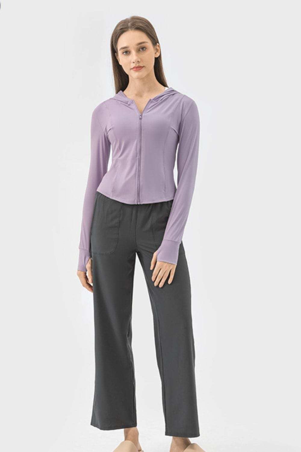 Pocketed Zip Up Hooded Long Sleeve Active Outerwear - Trendsi - Flyclothing LLC