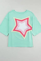 Color Block Star Patched Oversized T-Shirt - Trendsi - Flyclothing LLC