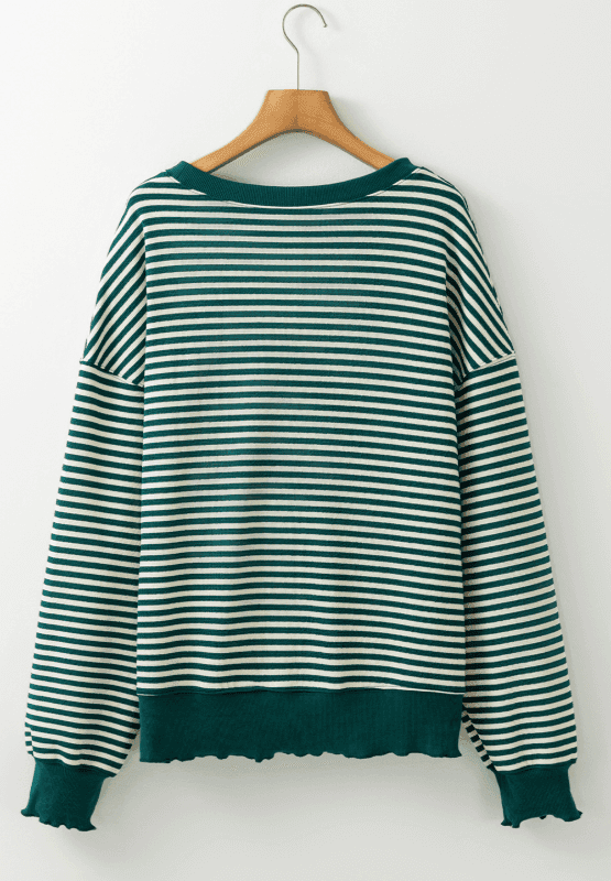LUCKY Striped Round Neck Long Sleeve Sweatshirt - Trendsi - Flyclothing LLC