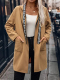 Letter Print Strap Zip Up Hooded Trench Coat - Trendsi