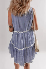 Stripe Sleeveless Notched Ric Rac Mini Dress - Trendsi - Flyclothing LLC