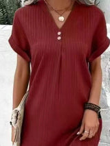 Full Size Casual V-Neck Short Sleeve Dress Plus Size - Trendsi - Flyclothing LLC