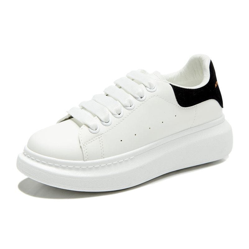 PU Leather Lace Up Round Toe Platform Sneakers - Trendsi