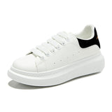 PU Leather Lace Up Round Toe Platform Sneakers - Trendsi