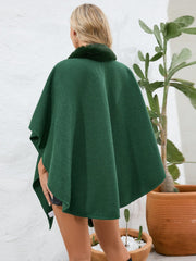 Fuzzy Trim Open Front Poncho - Trendsi