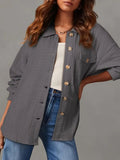 Textured Button Up Long Sleeve Shacket - Trendsi