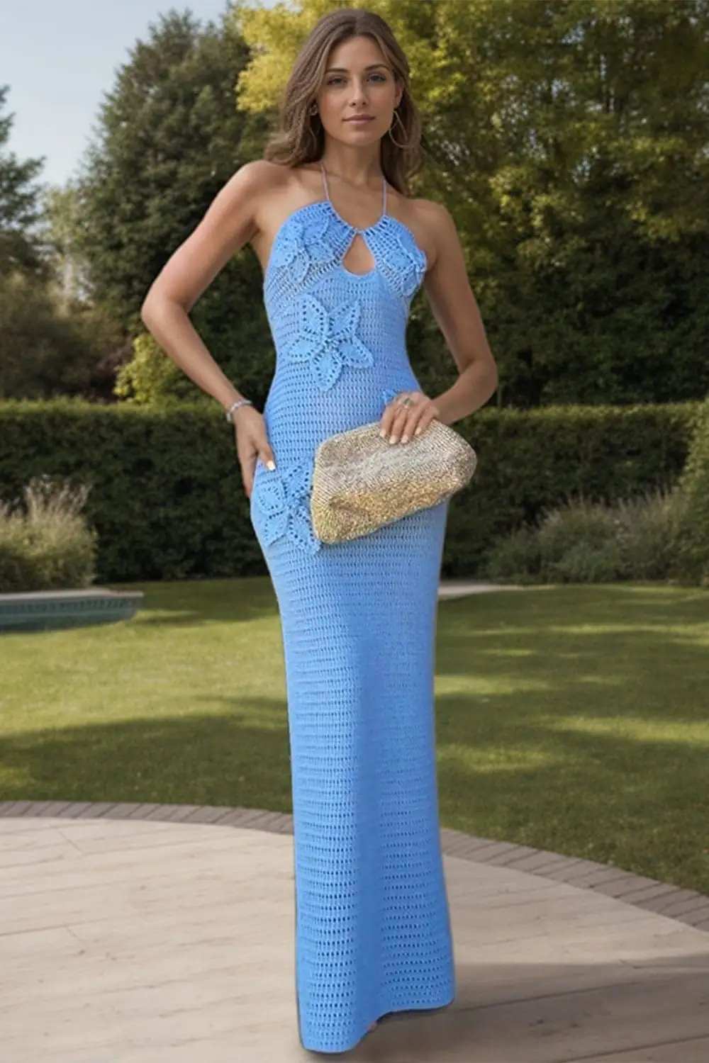 Crochet Flower Halter Neck Knit Dress - Trendsi - Flyclothing LLC