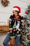Contrast Christmas Pattern Round Neck Sweater - Trendsi