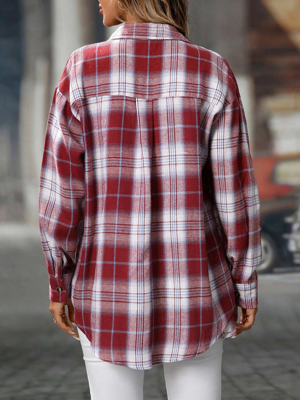 Plaid Button-Down Oversized Shirt - Trendsi - Flyclothing LLC