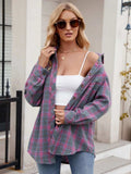 Pocketed Plaid Collared Neck Long Sleeve Shirt - Trendsi - Flyclothing LLC