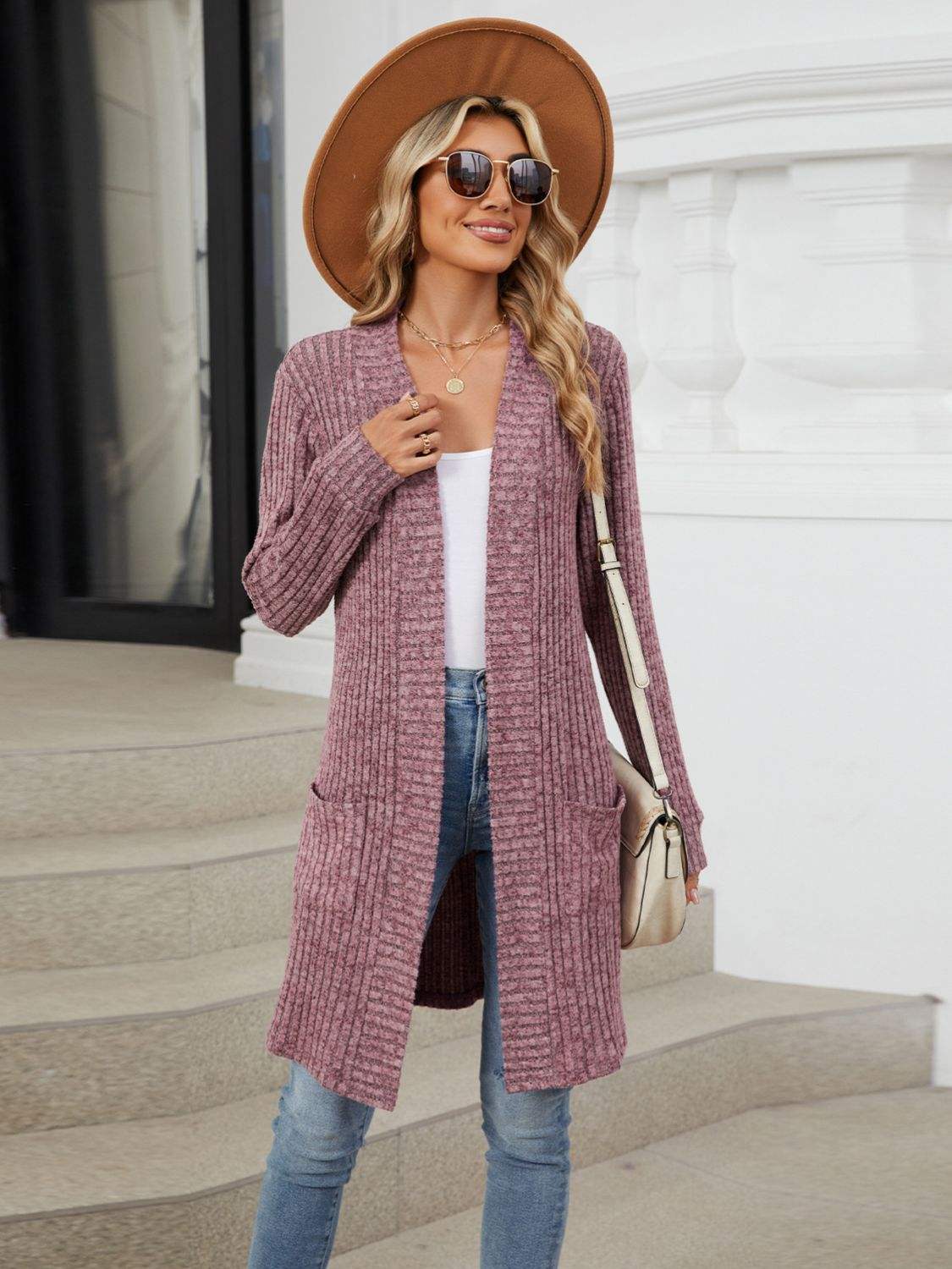 Open Front Long Sleeve Cardigan - Trendsi - Flyclothing LLC