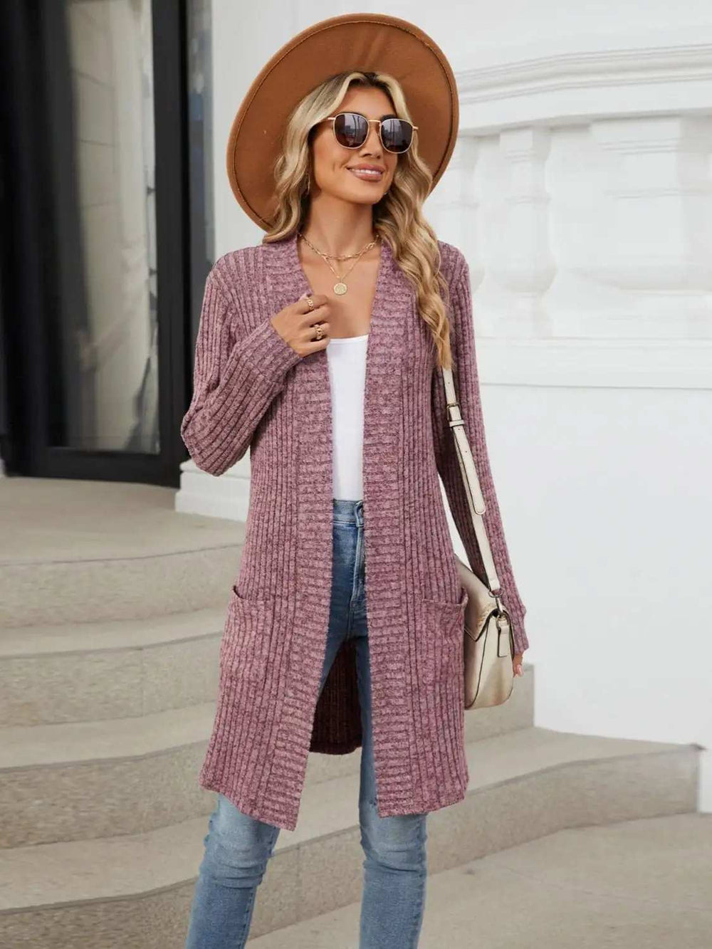 Open Front Long Sleeve Cardigan - Trendsi - Flyclothing LLC