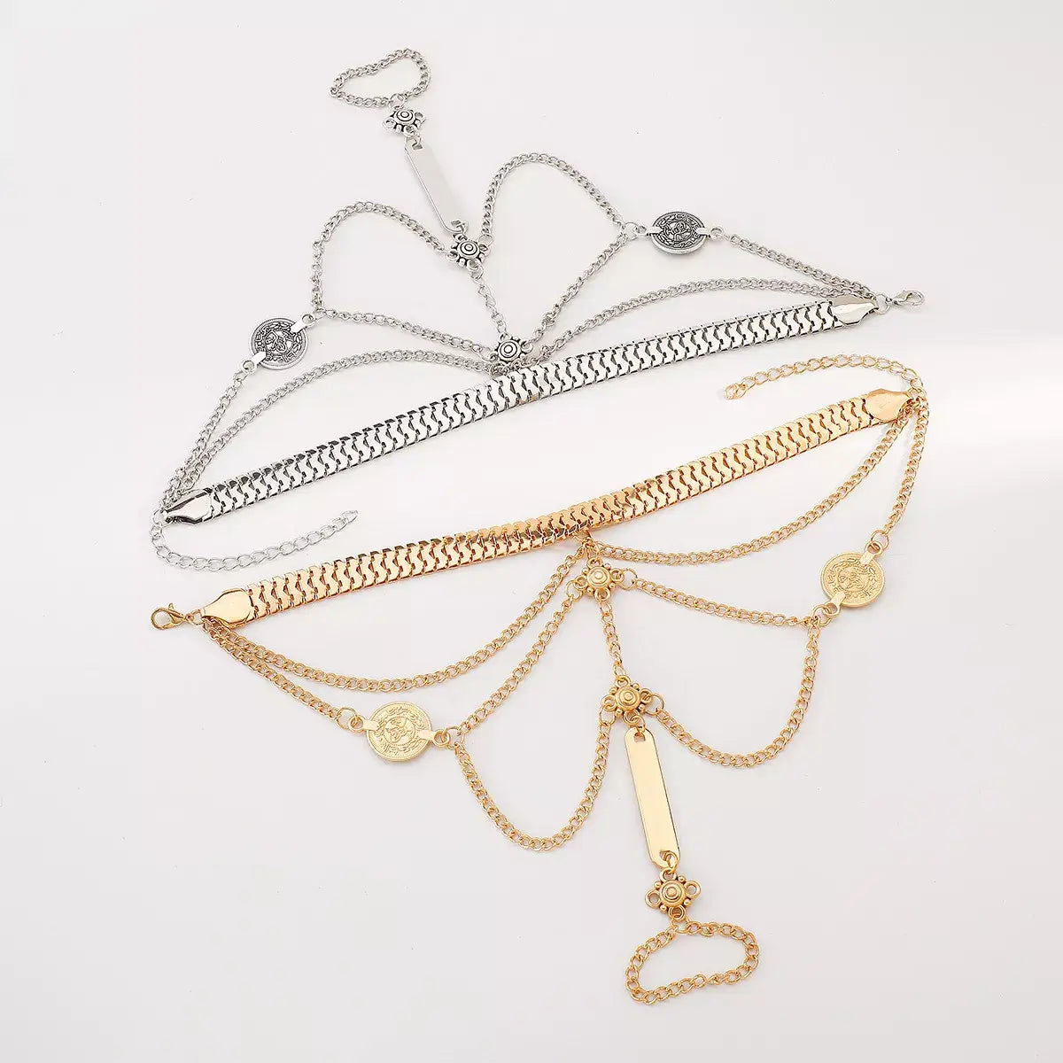 Multi Layered Chain Bracelet with Finger Ring - Trendsi - Flyclothing LLC
