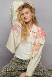 POL Printed Woven Mix Raw Hem Jacket with Lace Detail - Trendsi