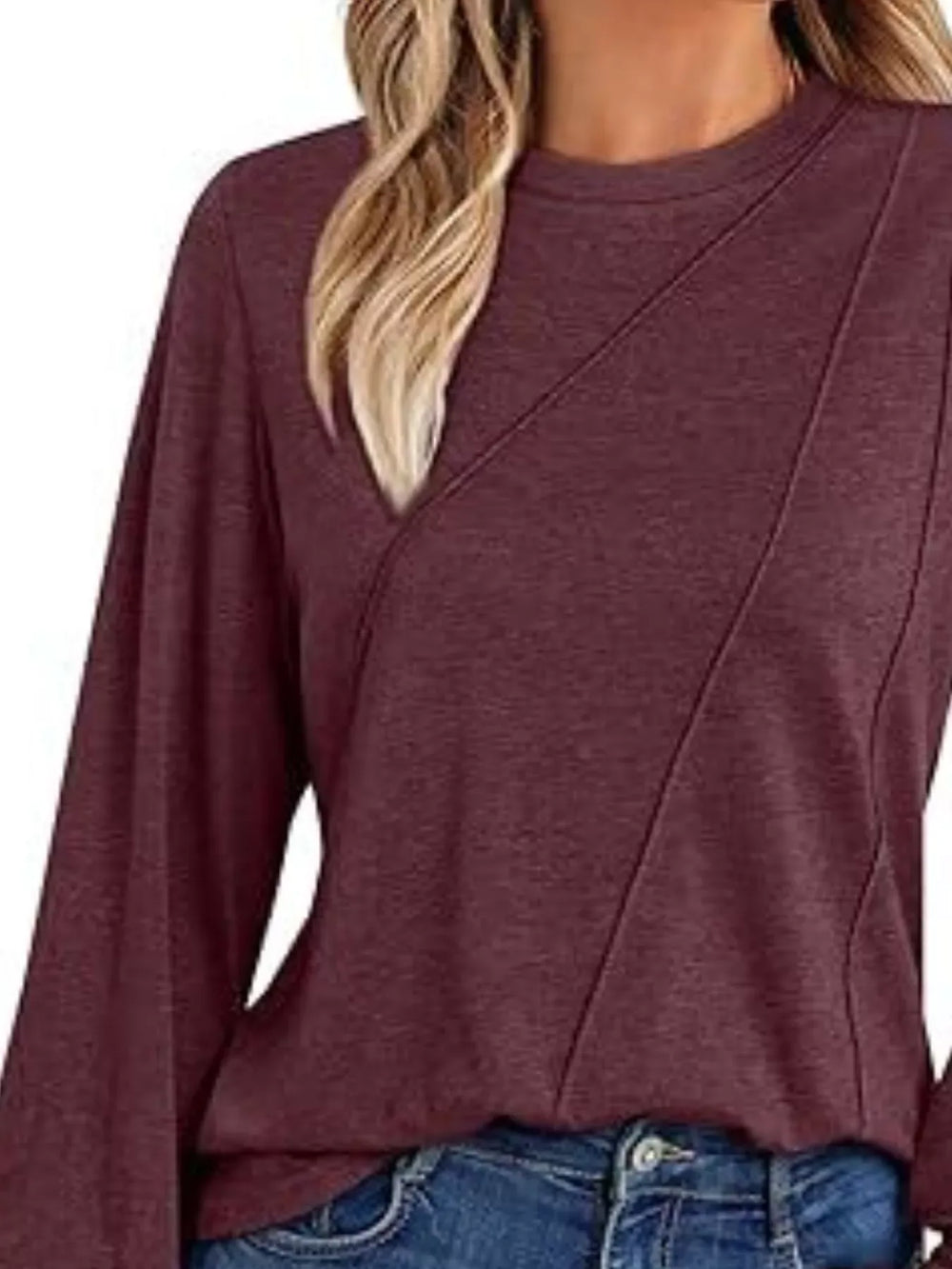 Round Neck Long Sleeve Top - Trendsi - Flyclothing LLC