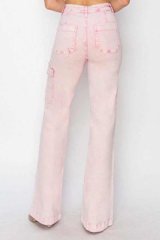RISEN Full Size High Rise Wide Leg Cargo Pocket Jeans - Trendsi - Flyclothing LLC