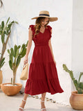 Tiered Ruffled V-Neck Cap Sleeve Dress - Trendsi - Flyclothing LLC