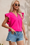 Ruffled Notched Cap Sleeve Blouse - Trendsi - Flyclothing LLC