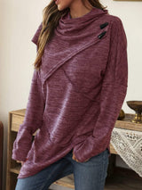 Asymmetrical Hem Cowl Neck Long Sleeve T-Shirt - Trendsi - Flyclothing LLC