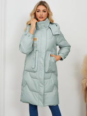 Long Sleeve Longline Hooded Winter Coat - Trendsi