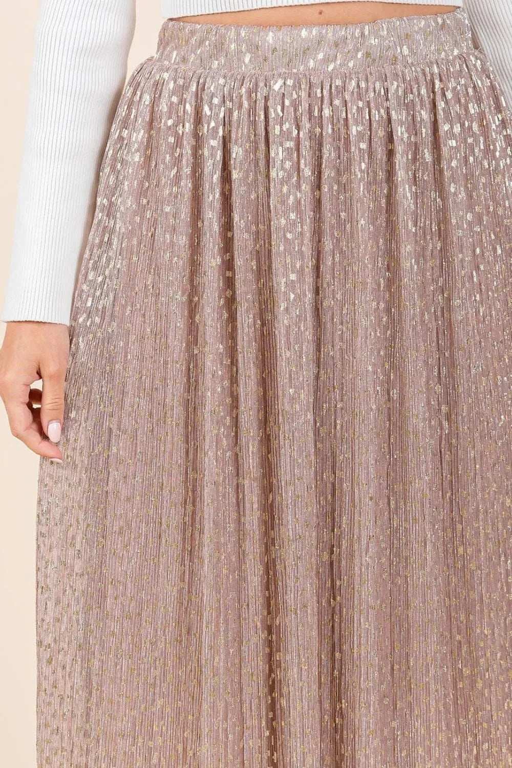 Mittoshop Metallic Glitter Speckle Print Elastic Midi Skirt - Trendsi - Flyclothing LLC