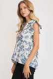 Umgee Full Size Botanical Print Babydoll Top Plus Size - Trendsi