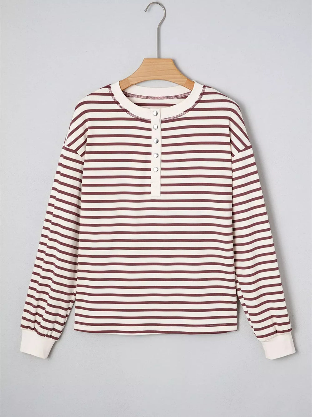 Striped Drop Shoulder Long Sleeve Henley Top - Trendsi - Flyclothing LLC