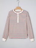 Striped Drop Shoulder Long Sleeve Henley Top - Trendsi - Flyclothing LLC