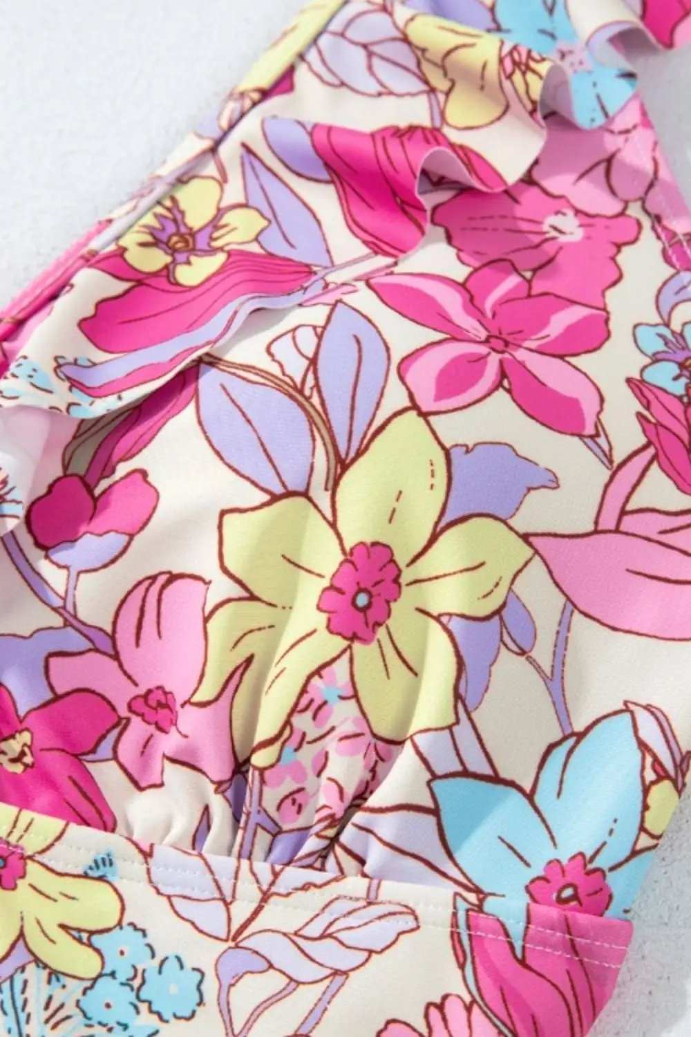 Floral Ruffle Trim Tummy Control One Piece Swimsuit - Trendsi - Flyclothing LLC