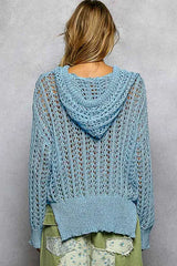POL Openwork Round Neck High Low Knit Top - Trendsi - Flyclothing LLC