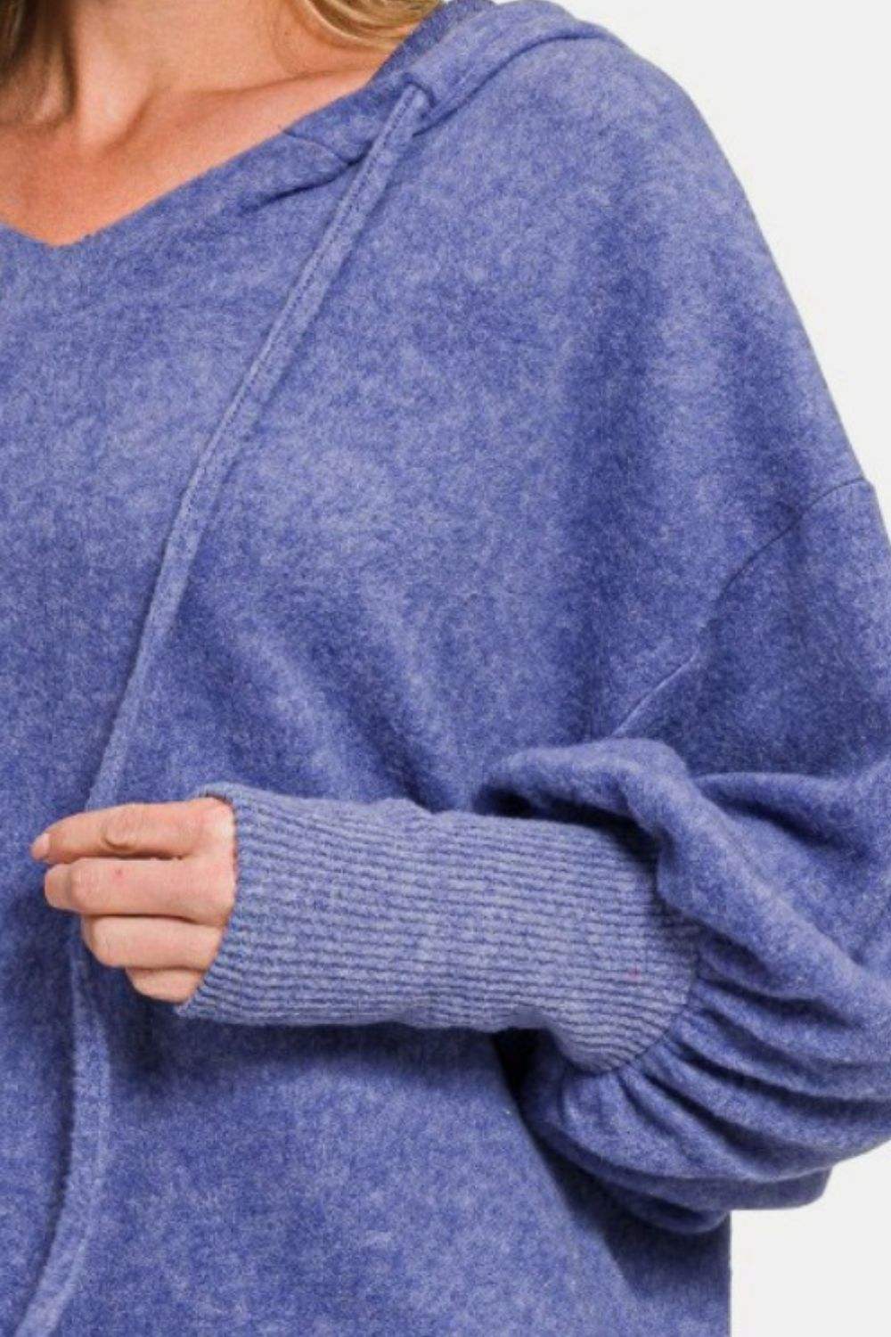 Zenana Brushed Hacci Drop Shoulder Cropped Hoodie - Trendsi - Flyclothing LLC