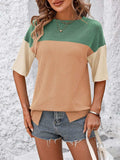 Color Block Round Neck Half Sleeve T-Shirt - Trendsi - Flyclothing LLC