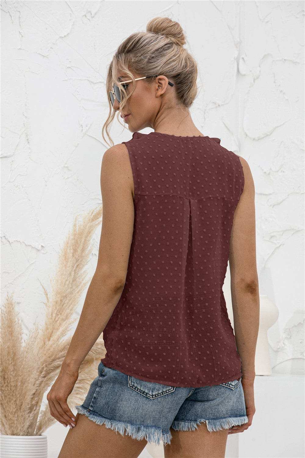 Swiss Dot Ruffled Wide Strap Tank - Trendsi - Flyclothing LLC