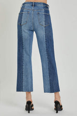 RISEN Full Size Mid-Rise Waist Two-Tones Jeans with Pockets - Trendsi - Flyclothing LLC