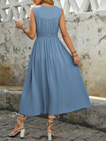 Perfee Ruched Decor Button Slit Sleeveless Midi Dress - Trendsi