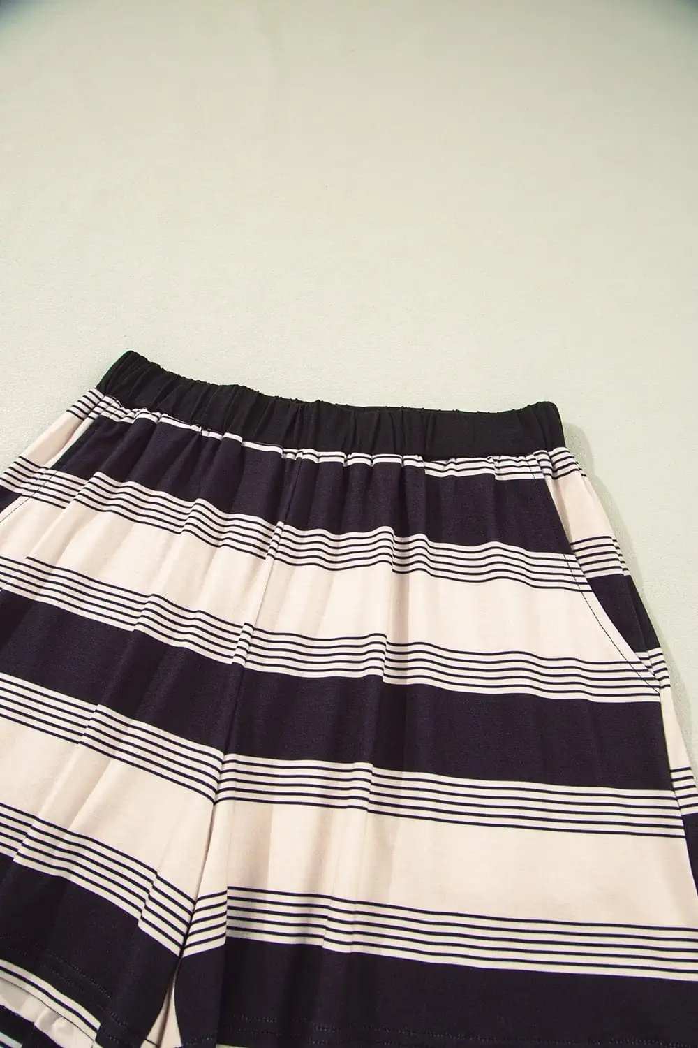 Stripe Half Sleeve T-Shirt and High Waist Pocketed Shorts Set - Trendsi - Flyclothing LLC