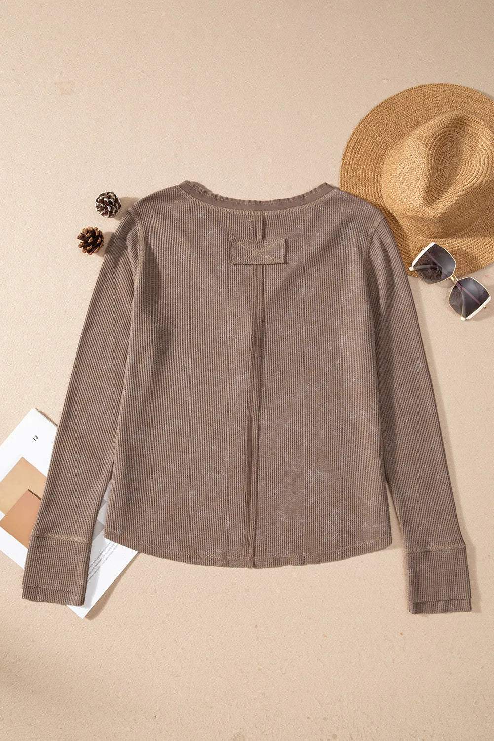 Notched Long Sleeve Top - Trendsi - Flyclothing LLC