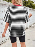 Contrast Striped Round Neck T-Shirt - Trendsi - Flyclothing LLC