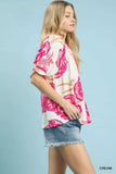 Umgee Floral V-Neck Puff Sleeve Blouse - Trendsi - Flyclothing LLC