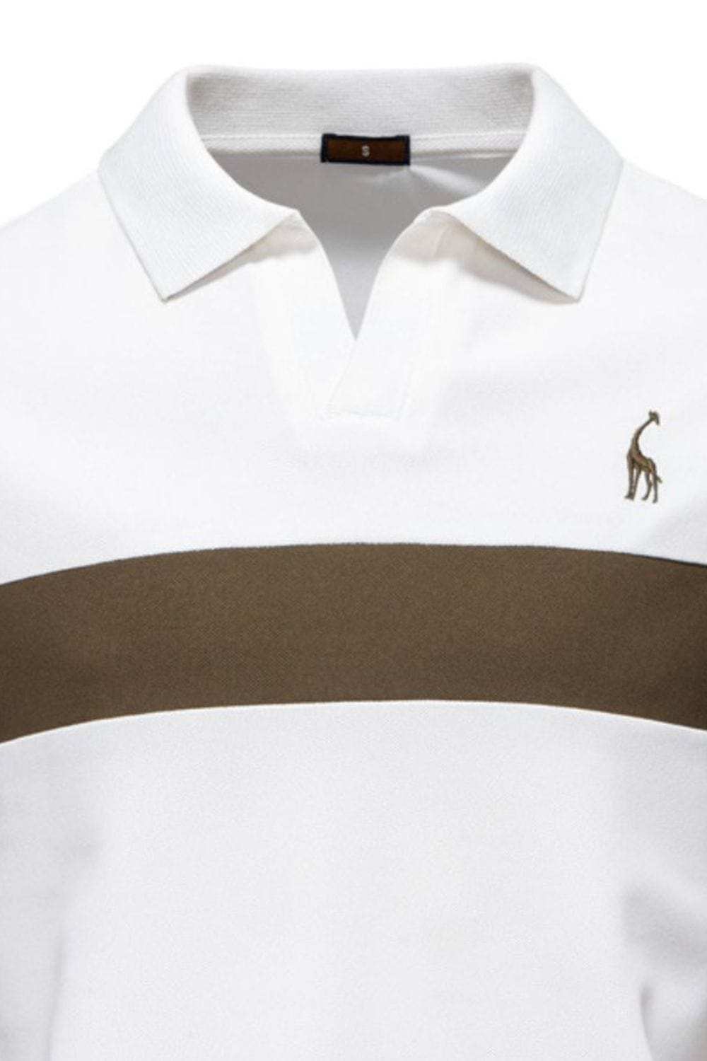 Men's Giraffe Embroidered Collared Neck Contrast Polo - Trendsi - Flyclothing LLC