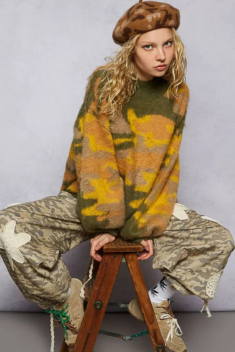 POL Mock Neck Abstract Colorblock Pattern Sweater - Trendsi - Flyclothing LLC