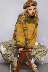 POL Mock Neck Abstract Colorblock Pattern Sweater - Trendsi - Flyclothing LLC