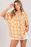 SAGE + FIG Plaid Button Up Side Slit Shirt - Trendsi