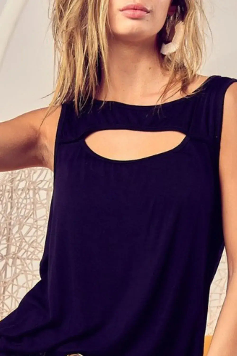 BiBi Rayon Span Knit With Cut Out Front Sleeveless Top - Trendsi - Flyclothing LLC